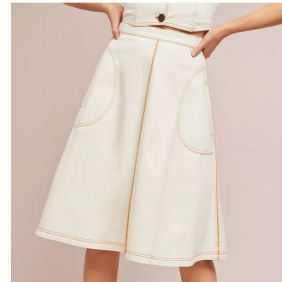 Maeve Anthropologie Parkland Denim A-Line Midi Skirt Cream Size 0 - Picture 1 of 9